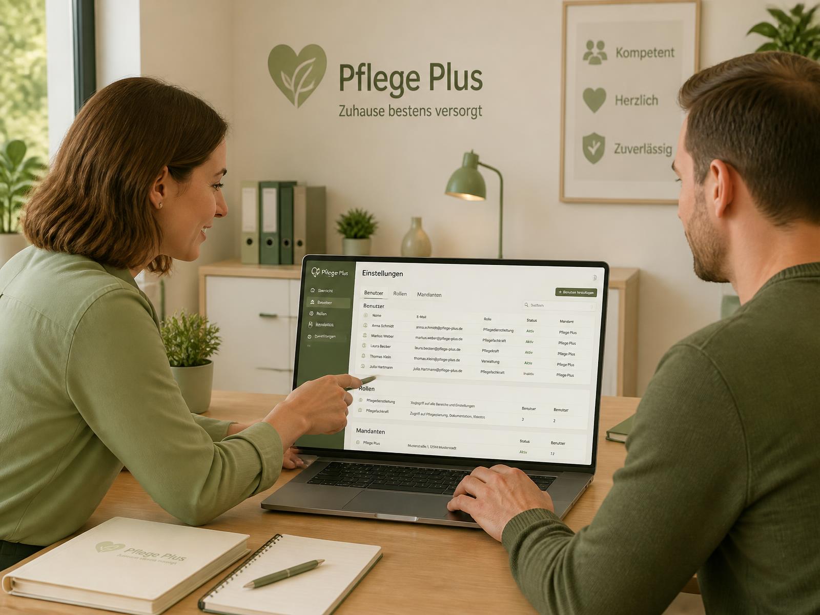 Administratoren pflegen Benutzer und Rollen am Laptop